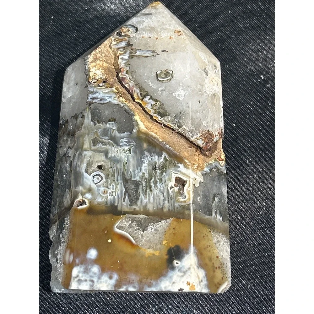 Natural Moss Agate Druzy Quartz Tower Polished Crystal Point #43